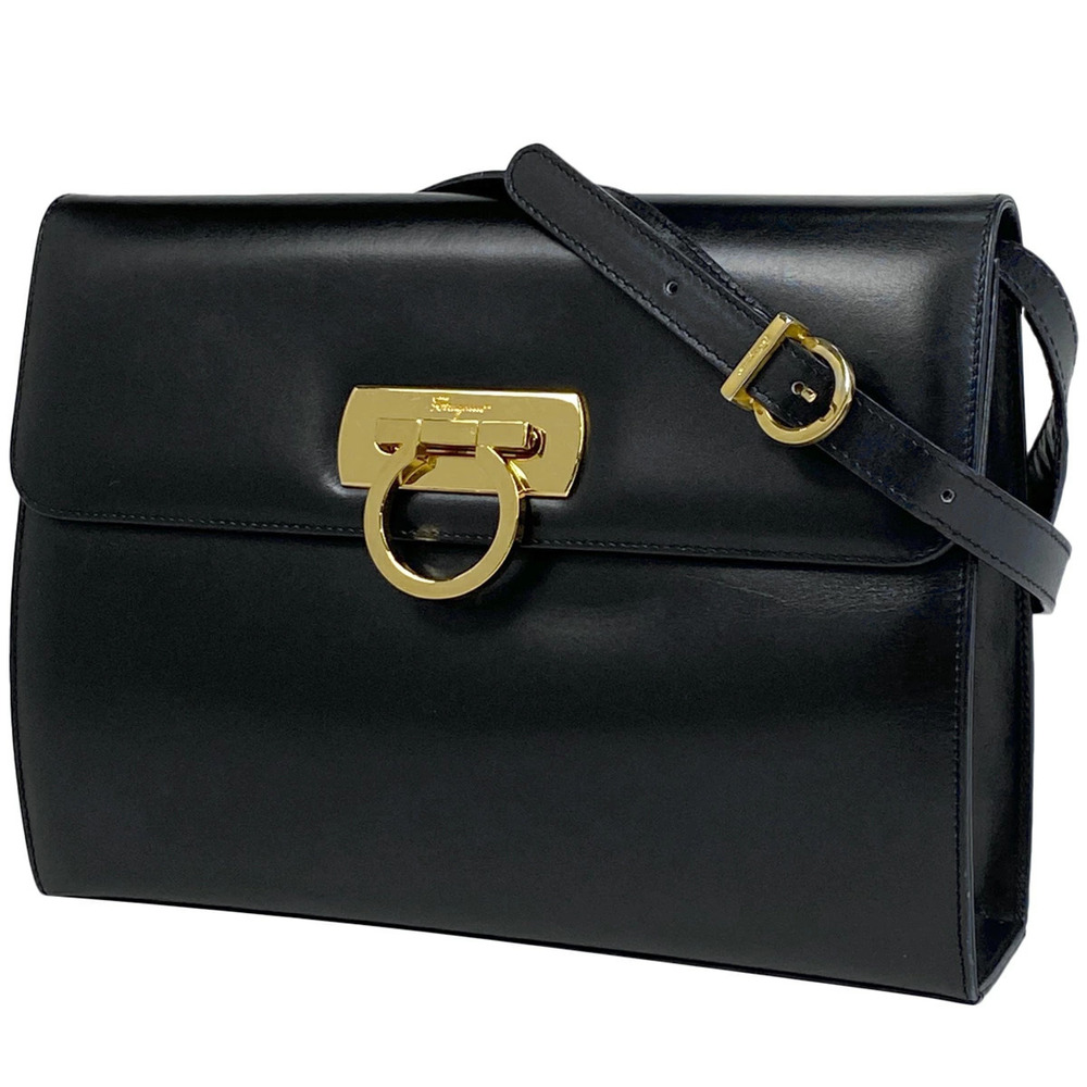 Salvatore Ferragamo Gancini Shoulder Bag Leather Black
